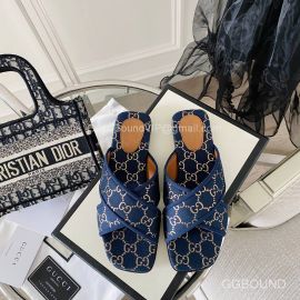 Gucci GG Canvas Cross Strap Slides Sandal Navy Blue 2191291