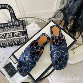 Gucci GG Canvas Cross Strap Slides Sandal Navy Blue 2191291