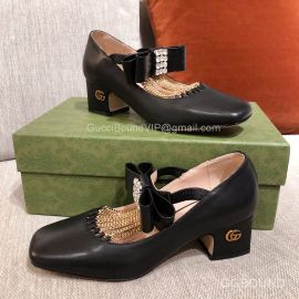 Gucci Chain Trimmed Mary Jane Pumps in Black Lambskin 50MM 2191298