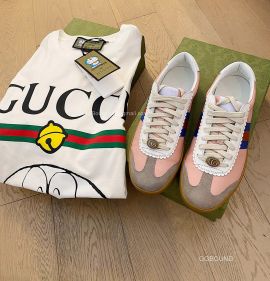 Gucci Screener Web Stripe Perforated Leather Trainers Sneakers Pink 2191301