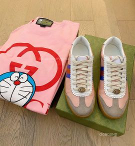 Gucci Screener Web Stripe Perforated Leather Trainers Sneakers Pink 2191301