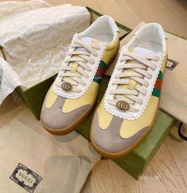 Gucci Screener Web Stripe Perforated Leather Trainers Sneakers Yellow 2191302