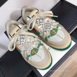 Gucci Screener Leather Sneaker with Orange and Green Web and Crystals Unisex 2281005