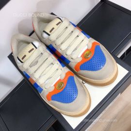 Gucci Screener Leather Sneaker with Orange and Blue Web Unisex 2281007