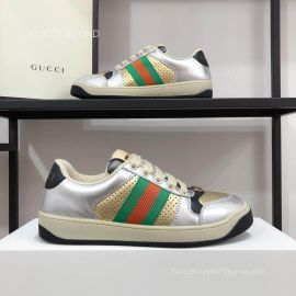 Gucci Screener Silver Leather Sneaker with Green and Orange Web Unisex 2281009