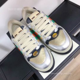 Gucci Screener Silver Leather Sneaker with Green and Orange Web Unisex 2281009