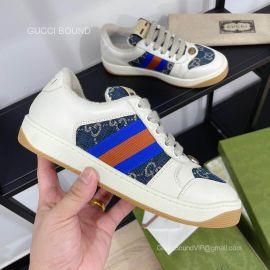 Gucci Screener Leather Sneaker with Blue and Orange Web and GG Denim Blue Unisex 2281010