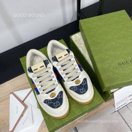 Gucci Screener Leather Sneaker with Blue and Orange Web and GG Denim Blue Unisex 2281010