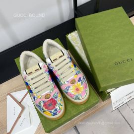 Gucci Screener Leather Sneaker with Blue and Orange Web and Floral Printed Unisex 2281011