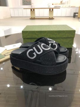 Gucci Crystals Logo Platform Slide Sandal in Black Unisex 2281053