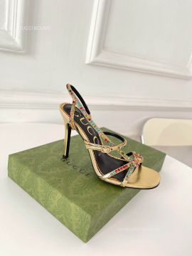 Gucci Carmen Crystal Bow Metallic Slingback Sandal in Gold Leather 100MM 2281055