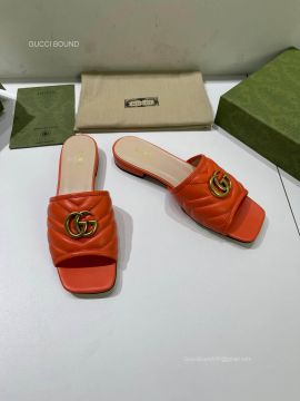 Gucci Online Exclusive Slide Sandal with Double G in Orange Chevron Matelasse Leather 2281067