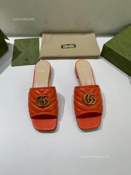 Gucci Online Exclusive Slide Sandal with Double G in Orange Chevron Matelasse Leather 2281067