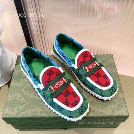 Gucci Green GG Multicolor Driver Flat Loafers with Horsebit and Web Unisex 2281072