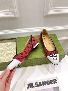 Gucci Ballet Flats with G Applique in Red Multicolor GG Canvas 2281082