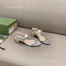 Gucci Interlocking G Sandal with Chain Shaped Heel in Silver Leather 25MM 2281091