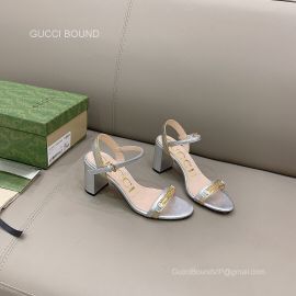 Gucci Interlocking G Sandal with Chain Heel in Silver Leather 85MM 2281095