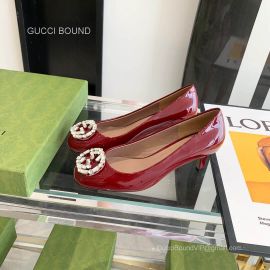 Gucci Crystals Interlocking G Pumps in Burgundy Patent Leather 2281100