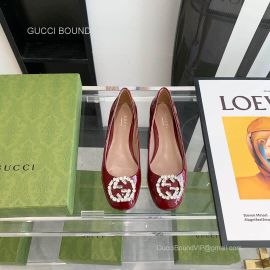 Gucci Crystals Interlocking G Ballet Flat in Burgundy Patent Leather 2281102