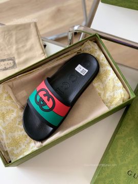 Gucci Interlocking G Slide Sandal in Red and Green Unisex 2281111