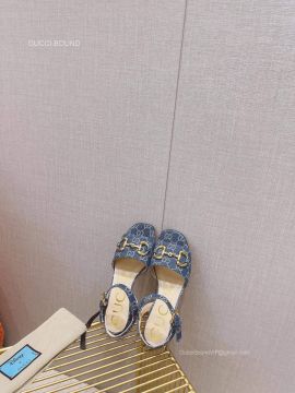 Gucci Horsebit Heeled Sandal in Blue Denim 25MM 2281112