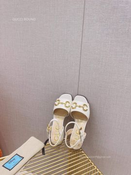 Gucci Horsebit Heeled Sandal in White Calfskin 25MM 2281118