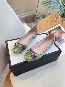 Gucci Horsebit Ballet Flat with Green Floral Print and GG Supreme 2281119