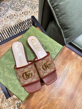 Gucci Double G Slide Sandal with GG Supreme Canvas and Burgundy Leather 2281121