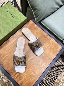 Gucci Double G Slide Sandal with GG Supreme Canvas and White Leather 2281123