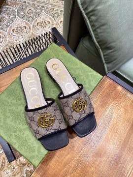 Gucci Double G Slide Sandal with GG Supreme Canvas and Black Leather 2281124