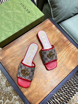 Gucci Double G Slide Sandal with GG Supreme Canvas and Red Leather 2281125