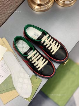 Gucci Leather Gucci Tennis 1977 Lace Up Sneakers with Web Black Unisex 2281135