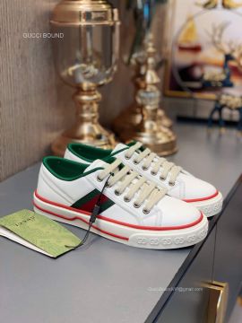 Gucci Leather Gucci Tennis 1977 Lace Up Sneakers with Web White Unisex 2281136