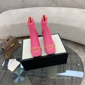 Gucci Mid Heel Ankle Boot with Horsebit in Pink Mesh and Leather 55MM 2281146