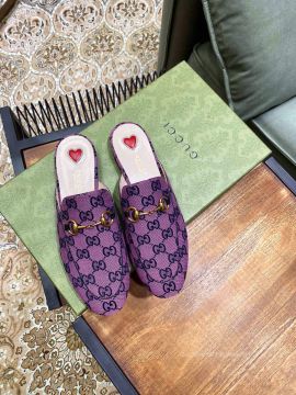 Gucci Horsebit Purple GG Multicolor Canvas Mule with Red Heart 2281156