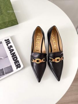 Gucci Pointed Toe Leather Pump with Bamboo Horsebit in Black 55MM 2281183