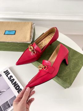 Gucci Pointed Toe Leather Pump with Bamboo Horsebit in Red 55MM 2281185