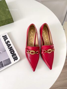Gucci Pointed Toe Leather Pump with Bamboo Horsebit in Red 55MM 2281185