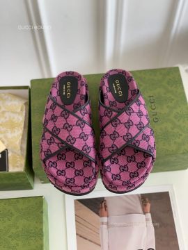 Gucci Criss Cross Purple Multicolor GG Canvas Platform Slide Sandal 2281193