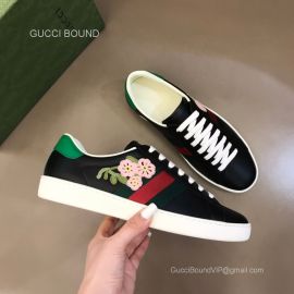 Gucci Vintage Ace Web Leather Sneaker with Flowers in Black Unisex 2281203