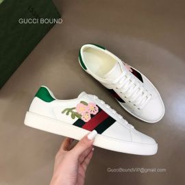 Gucci Vintage Ace Web Leather Sneaker with Flowers in White Unisex 2281204