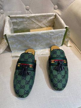 Gucci Womens Slipper Mule with Tassels and Web in Green GG Multicolor 2281209