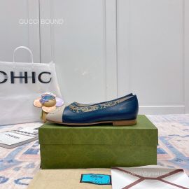 Gucci Ballet Flat with Interlocking G in Blue and Gray Leather 2281210
