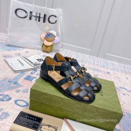 Gucci Cut Out Leather Sandal with Horsebit in Black 2281214