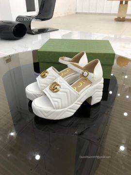 Gucci Womens Matelasse Platform Sandal with Double G in White 95MM 2281216