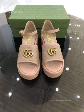 Gucci Womens Matelasse Platform Sandal with Double G in Beige 95MM 2281217