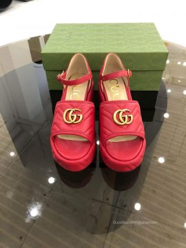 Gucci Womens Matelasse Platform Sandal with Double G in Red 95MM 2281218