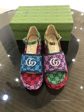 Gucci Womens GG Multicolor Platform Sandal with Double G 95MM 2281221