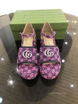 Gucci Womens GG Multicolor Platform Sandal with Double G in Purple 95MM 2281223
