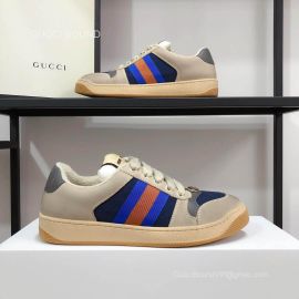 Gucci Screener Leather Sneaker with Blue and Orange Web and GG Canvas Unisex 2281237